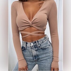 White Fox Long Sleeve Tie Around Top